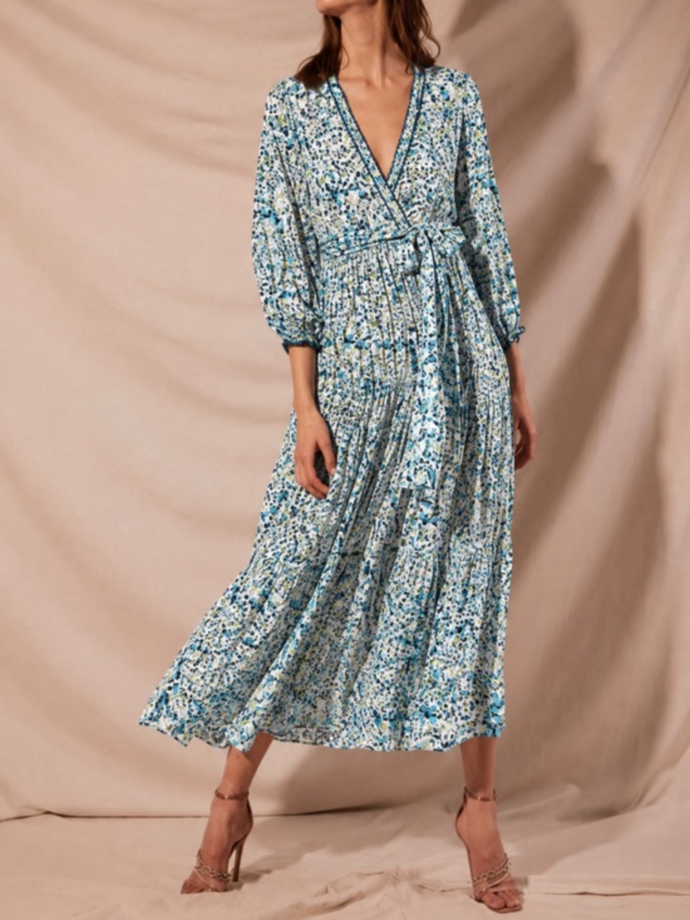 Poupette St Barth Dress Emily Maxi Belted in Blue Floral